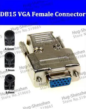 Top D-Sub 15-pin DB15 VGA 3 row  plug (female) solid pin module + removable metal shell cover housing--5pcs/lot