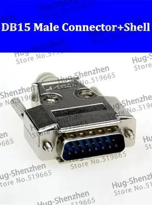 Top D-Sub 15-pin DB15 2 row plug (male) solid pin module + removable metal shell housing--5pcs