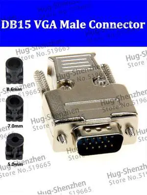 Top D-Sub 15-pin DB15 VGA 3 row  plug (male) solid pin module + removable metal shell cover housing--5pcs/lot