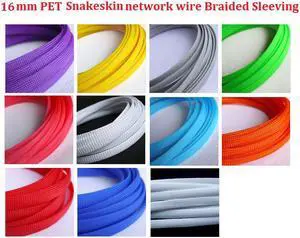100M Cable Sleeves 16mm 10 Colors Snakeskin Mesh Wire Protecting Nylon Tight PET Expandable Insulation Sheathing Braided Sleeves