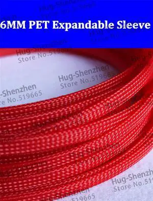 Wholesale 10M/lot 6mm red pet insulated cable braided expandable sleeving for cable protection