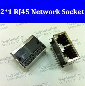 8pin LED Dual Port Double RJ45 Socket Network Ethernet connector female joiner Transposon 59-1X2 Receptacle--50pcs/lot