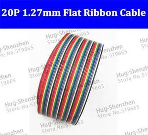 20 WAY Flat Color Rainbow Ribbon flat Cable wire 20P ribbon cable 1.27MM 7*0.127mm pitch for 2.54mm pitch FC connector 5meter