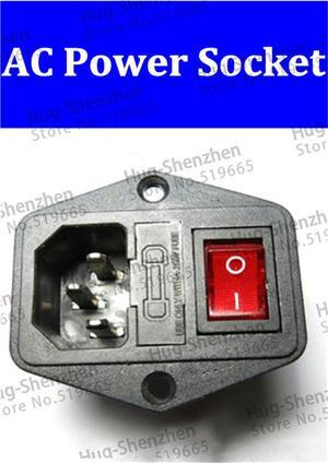 2pcs 3 in 1 Fuse switch socket with Red light ,AC power socket Plug 4Pin 15A 250V with Fuse Block