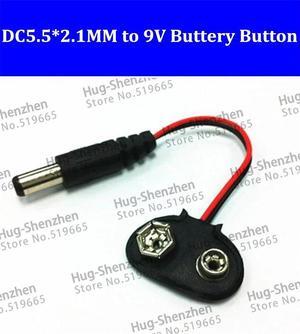 200pcs/lot DC5.5*2.1mm male to 9V battery button /button wire with 10CM
