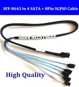 100cm Length Mini SAS HD Data Cable Support 12Gb/s 6GB SFF-8643 to 4 SATA + 8Pin SGPIO Light Line Cable