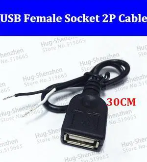 USB female socket data adapter plug jcak Cable ,2Pin 2A3A ,Soldering ,DIY ,30CM  50pcs/lot