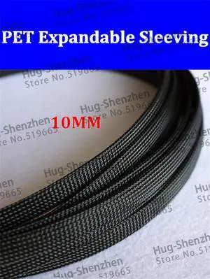 10mm 100 Meters Braided PET Expandable Auto Wire Cable Gland Sleeves Sleeving High Density Sheathing Black