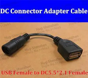 50pcs DC Power Adapter 5.5 2.1 Female to USB female Adapter with black cable