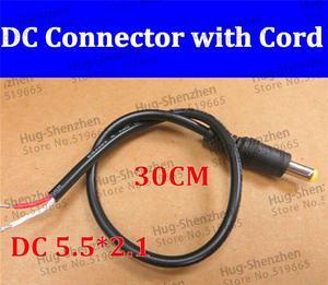 100pcs DC male head 5.5*2.1 surveillance camera power connector Tuning fork power DC plug cable wire 30cm