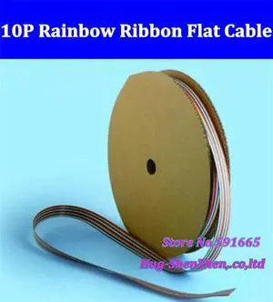 10 WAY Flat Color Rainbow Ribbon flat Cable wire 10P ribbon cable 1.27MM pitch for 2.54mm pitch FC connector 61meter
