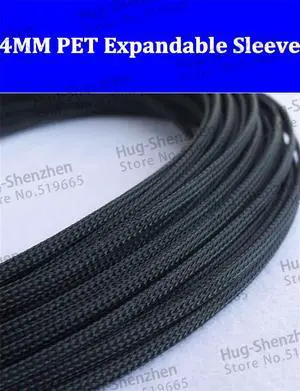 4mm 200M Black PET Braided Cable Sleeving Expandable Auto Wire Cable Gland sleeving Wire Sheathing-
