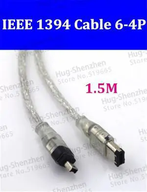 RETAIL 2PCS 1.5M Translucent Firewire IEEE 1394 Cable 6 pin to 4 pin Cord Cable Wholesale