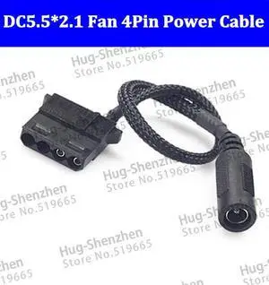 DC 5.5x2.1mm  to 4Pin D type Fan Power cable for 9V /12V adapter cable for monitor with Black PET sleeveing
