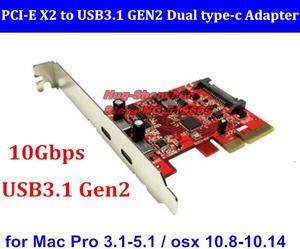10Gbps 2 ports USB 3.1 Type-C PCI express Card PCI-E X2 to USB3.1 Gen2 Type-C adapter with sata cable for MAC PRO OSX 10.8-10.14