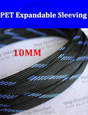 100M 10mm Expandable Braided Cable Sleeving Wire Gland Sleeving High Density Sheathing - Black&Blue