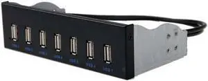 7 Port USB 2.0 5.25" Internal CD-ROM Bay Front Panel USB Hub, 7 x USB 2.0 to Motherboard USB 9 pin Hub Splitter Adapter, Black
