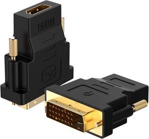 DVI to HDMI Adapter 2-Pack Gold-Plated 1080P Male to Female Converter (Black)