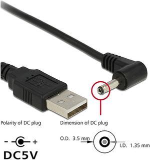 Right Angled 90 Degree 3.5mm 1.35mm DC power Plug Barrel 5v Cable 100cm to USB 2.0 Male