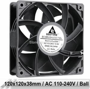 1 pcs EC Brushless Cooler Cooling Fan 120mm x 38mm 12038 12cm AC 110V 115V 120V 220V 240V 2 Wires