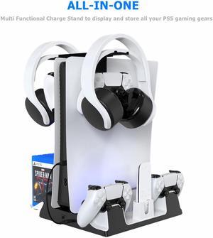 PS5 multifunctional Cooling Stand with Charging Station and Suction Cooling Fan, Dual Controller Wireless Charger Station, Charging Dock Station and Game Slots