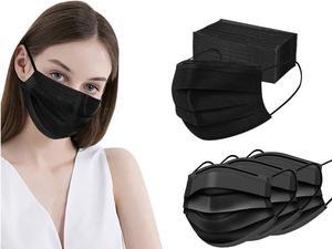 100 Pcs Disposable Protection Face Masks, 3 Ply Face Masks Black Disposable Mask Adult