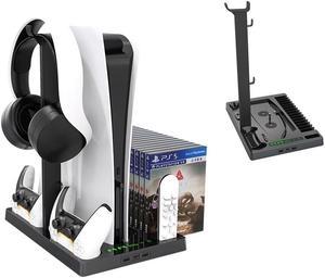 PS5 Cooling Fans Stand With Headphone Vertical Stand,, 1 Headset Holder, 2 Controller Chargers, 15 Game Cd Slots, And 1 Media Remote Control Base, Cooling Base For PlayStation 5 Black