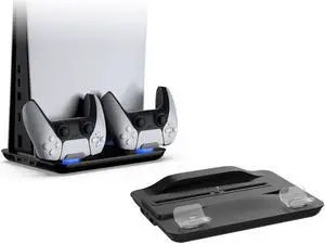 ROME CARE PS5 Cooling Stand with Suction Cooling Fan and Dual Controller Charger Station for Playstation 5 PS5 Console, Suction Cooler Fan with Charging Dock Station Black