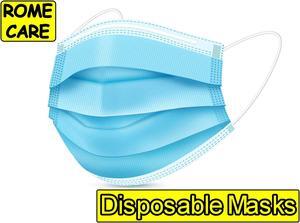 ROME CARE 100 Pcs Disposable Face Masks, 3 Ply Disposable Face Mask for Adult Blue