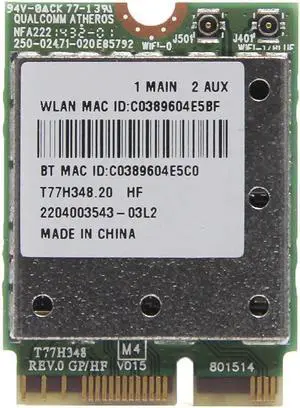 Card for Atheros QCNFA222 AR5BWB222 802.11abgn 300M BT 4.0 WiFi Wireless Mini PCI-E Card