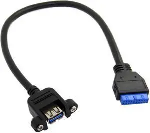 CYDZ Female USB 3.0 Single Port A Screw Mount Type to Up Angled Motherboard Header 20pin Cable 25cm