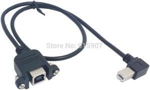 CYDZ 90 Degree Right Angled USB B Type Male to Female Extension Cable with Screws for Panel Mount 50cm