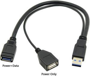 Dual USB Female Extra Power Data Y Extension Cable for 2.5" Mobile Hard Disk to Black USB 3.0 Male