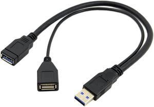 CYDZ Black USB 3.0 Male to Dual USB Female Extra Power Data Y Extension Cable for 2.5" Mobile Hard Disk