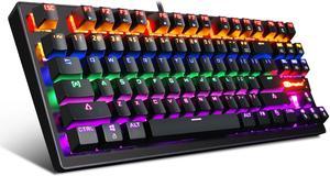 Mechanical Keyboard 87 Keys Small Compact Multicolour Backlit -Anivia MK1 Wired USB Gaming Keyboard with Blue Switches, Metal Construction, Water Resistant for Windows MAC Laptop Game
