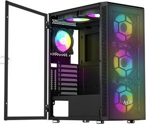Anivia ATX Mid-Tower PC Gaming Case, Pre-Installed 6PCS Rainbow LED Fans Opening Tempered Glass Panel & Mesh Front Panel Airflow Gaming PC Tower -USB3.0 - Support ATX,Micro ATX,ITX Black