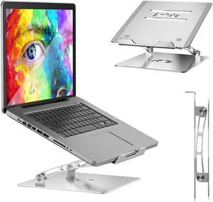 Adjustable Laptop Stand Metal Holder Portable Aluminum Computer Riser Ergonomic Laptops Elevate Stand for Desk Compatible with 10-17" Notebook Computer Silver