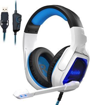 Anivia Gaming Headset 7.1 Surround Sound Headphone with USB Port Over-The-Ear Noise Cancelling, Volume Control, LED Lights Wired Headset with Mic for PC, Mac, Laptop, Computer (White)