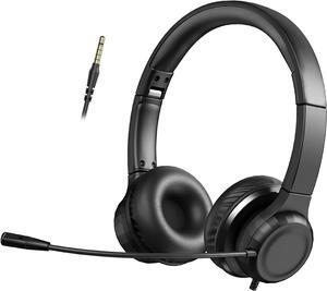 Computer Headset with Microphone for Call Center, 3.5mm Jack Foldable Noice Canceling On-Ear Headphones for Laptop, Remote Meeting and Online Courses