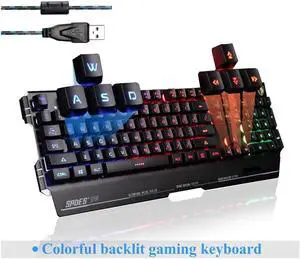 Keyboard with 104 Keys, Blademail Wired USB Gaming Keyboards for Pc/Mac Gamers, 19 non-conflict Keys, 7 colors Backlit, Metal Material