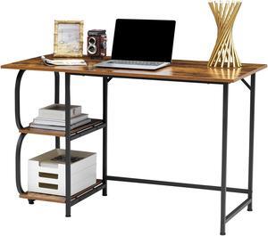 Writing Computer Home Office Desk with 2 Storage Shelves on Left or Right Side, Industrial Simple Style Wood Table Metal PC Laptop Notebook 47", Rustic Brown + Black Frame