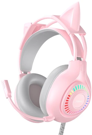 Anivia Pink Cat Ear Gaming Headset Wired Over-Ear Headphones RGB Light Adjustable Microphone Volume Control PC Laptop Anivia Pink Cat Ear Gaming Headset Wired Over-Ear Headphones RGB Light Adjustable Microphone Volume Control PC Laptop