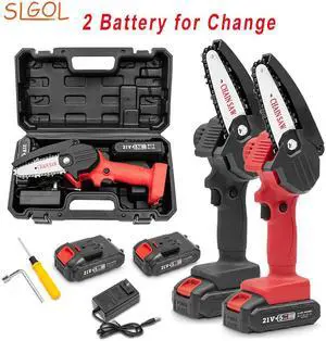 SLOGL Mini ChainSaw with 2 Battery&1 Charger , 220V Rechargeable Cordless Electric Logging Chain Saw, One-Handed Portable Chainsaw for Branch Wood Cutting Garden Tree Pruning Trimming(1 Item)
