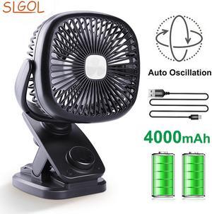 SLGOL Stroller Fans Mini USB Desk Clip Fan,2021 Newest Table Fan 40 Hours(Max Working Time) 360° Rotation 4000mah Battery Super Quiet Fan for Outdoor/Indoor Baby Car/Travel/Office/Camping(Black)