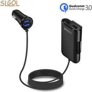 SLGOL Car Charger Quick Charge QC 3.0 for Front/Back Seat Charging Chargers Adapter with 4 USB Ports Vehicle Charger for Android iOS Smartphones, iPad, Tablets, Gaming Devices, Black