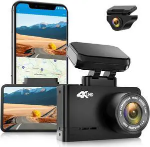 4K Dash Cam with WiFi GPS Dashboard Camera Front 4K/2.5K and Rear 1080P Dual Car Recorder, Mini Security DashCam with 2.45" LCD, 170° Wide Angle, Support 128GB Max