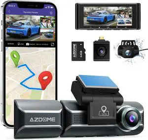 Dash Cam 3 Channel, Built in WiFi GPS, With 64GB Card, Front Inside Rear 1440P+1080P+1080P Car Dashboard Camera Recorder, 4K+1080P Dual, 3.19" IPS, IR Night Vision, Capacitor, Parking Mode