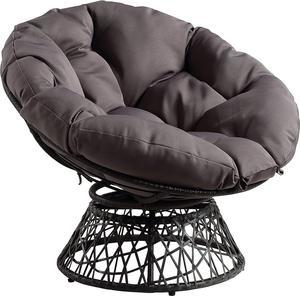 OSP Home Furnishings Wicker Papasan Chair with 360-Degree Swivel, Grey Frame with Grey Cushion