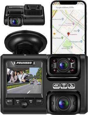 PRUVEEO Dash Cam, Front and Inside 1080P Dual FHD, Single-Channel 2160P, Built-in GPS WiFi, 24H Parking Monitor, 2 Inch LCD Camera, 512 Gb Max, G-Sensor, Infrared Night Vision for Cars and Taxi