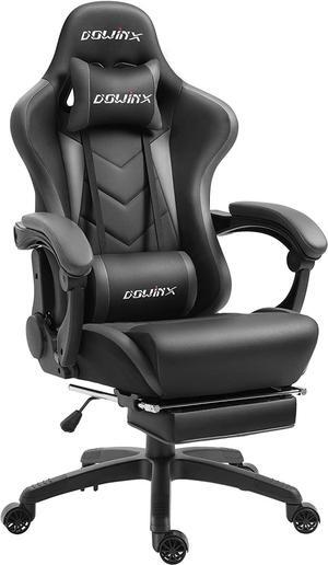 Dowinx Gaming Chair Ergonomic Office Recliner for Computer with Massage Lumbar Support, Racing Style Armchair PU Leather E-Sports Gamer Chairs with Retractable Footrest (Black&Gray)